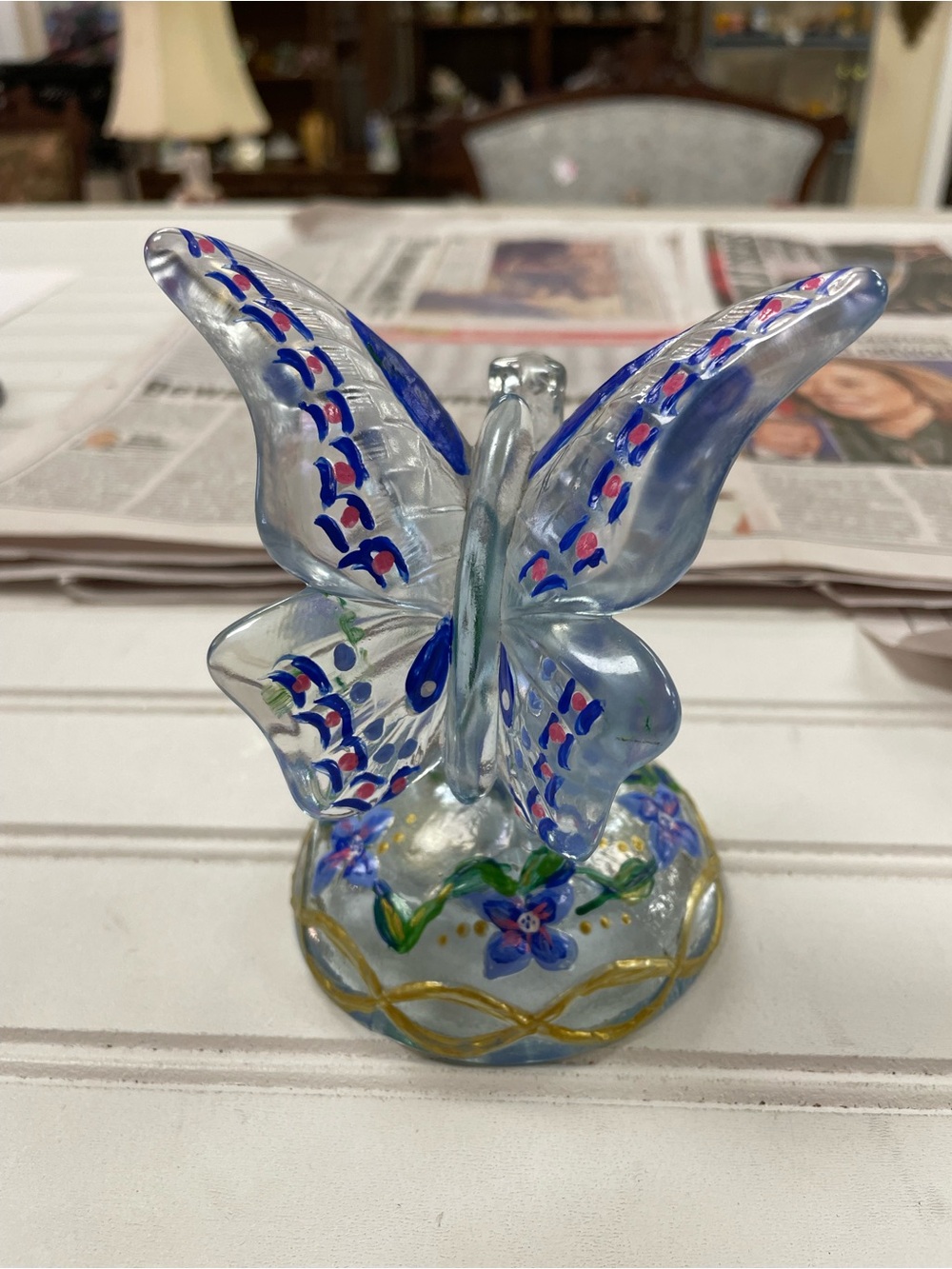 One of a Kind Hand-Painted Floral Fenton Butterfly on Branch